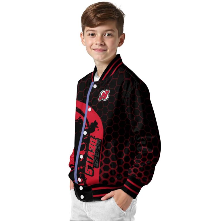 new jersey devils hexagonal pattern red black jacket trendy