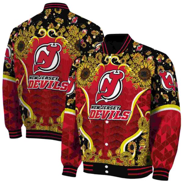 new jersey devils sunflower bloom red yellow jacket fashion forward