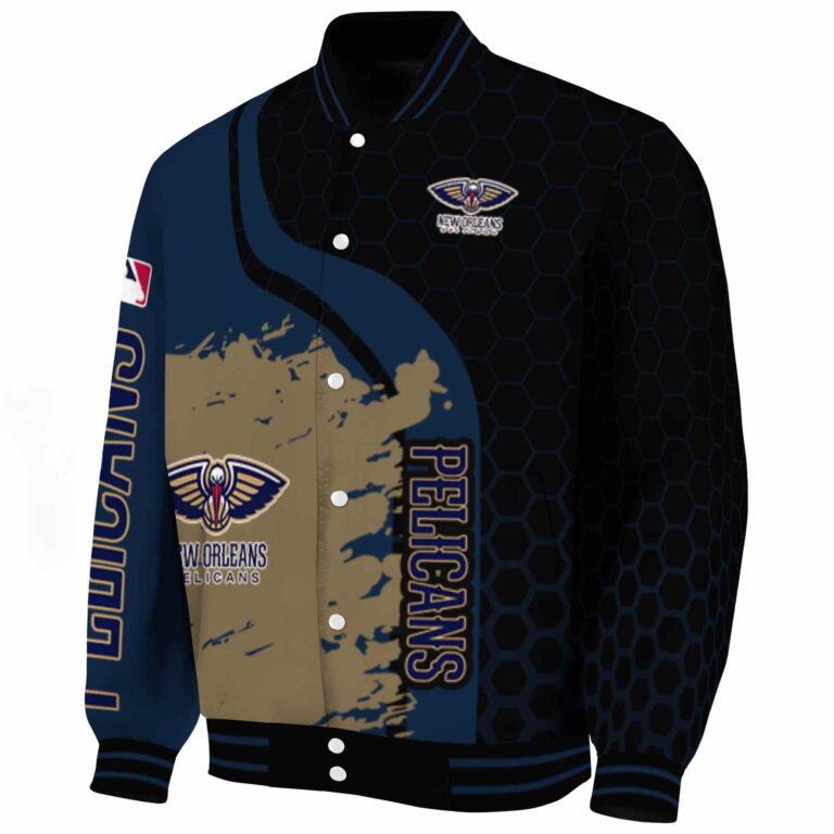 new orleans pelicans hexagonal pattern navy black jacket best selling