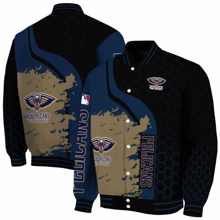 new orleans pelicans hexagonal pattern navy black jacket fashion forward