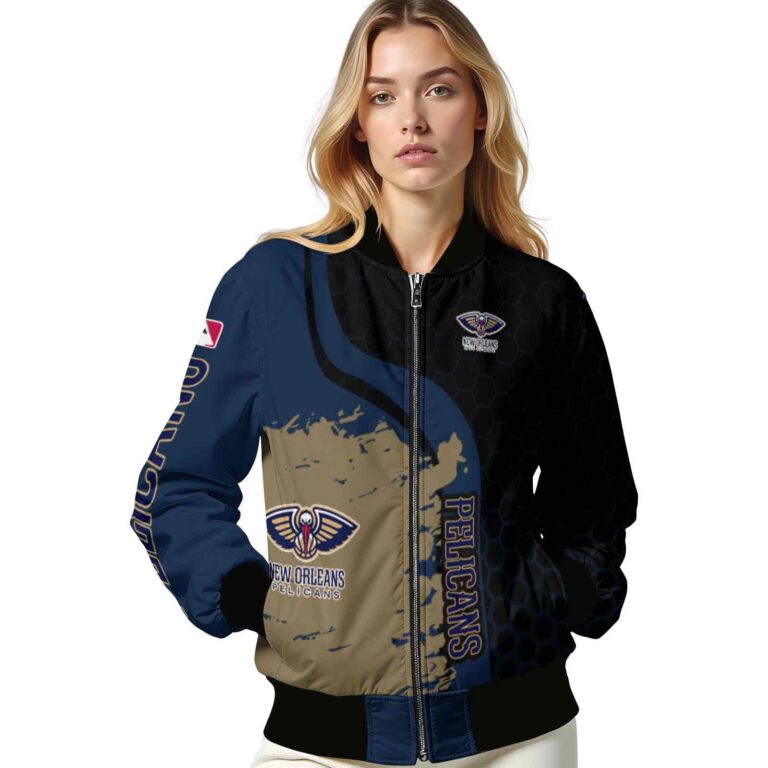 new orleans pelicans hexagonal pattern navy black jacket latest model