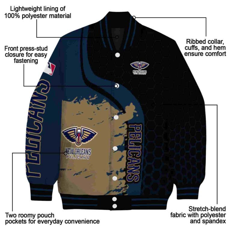 new orleans pelicans hexagonal pattern navy black jacket new arrival