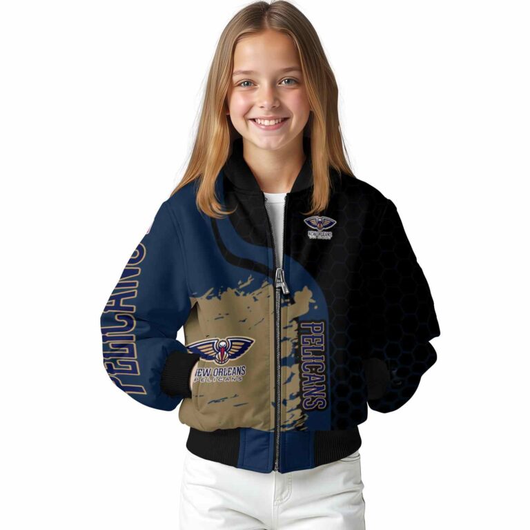new orleans pelicans hexagonal pattern navy black jacket top rated