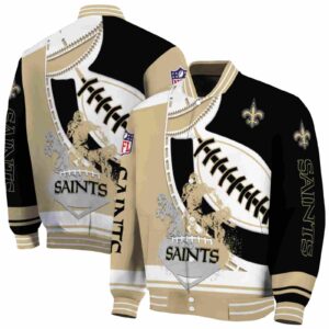 new orleans saints baseball stitching black white jacket fashion forward