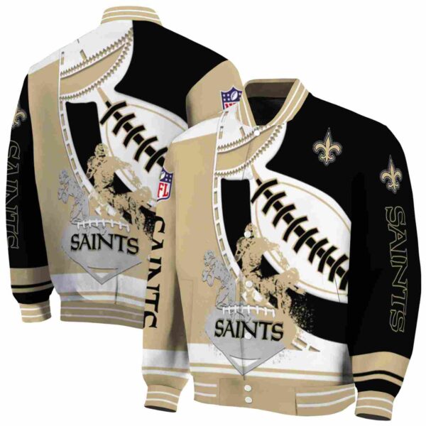 new orleans saints baseball stitching black white jacket fashion forward