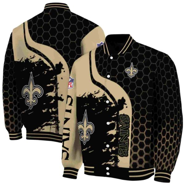 new orleans saints hexagonal pattern gold black jacket fashion forward