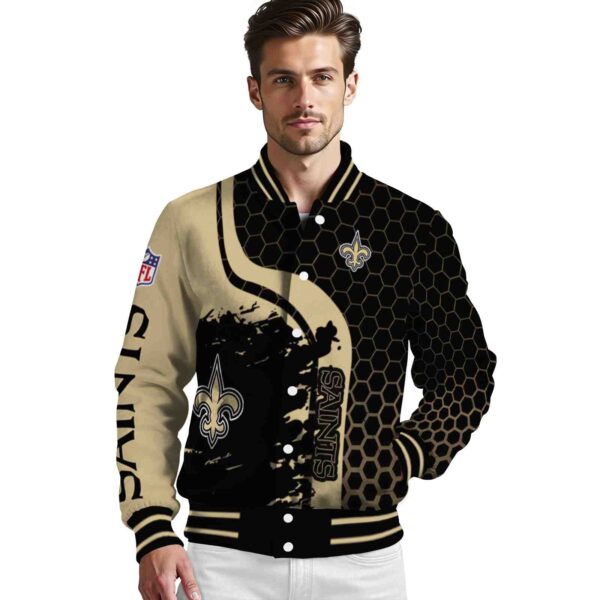 new orleans saints hexagonal pattern gold black jacket high quality