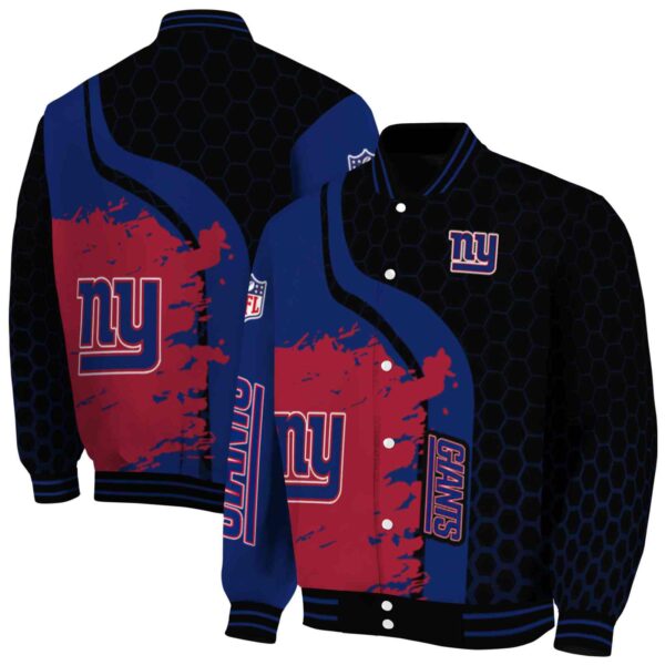 new york giants hexagonal pattern blue black jacket fashion forward