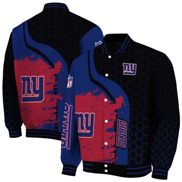 new york giants hexagonal pattern blue black jacket fashion forward