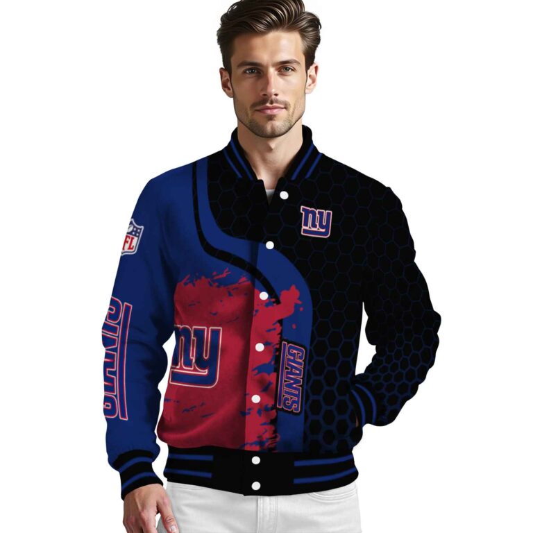 new york giants hexagonal pattern blue black jacket high quality
