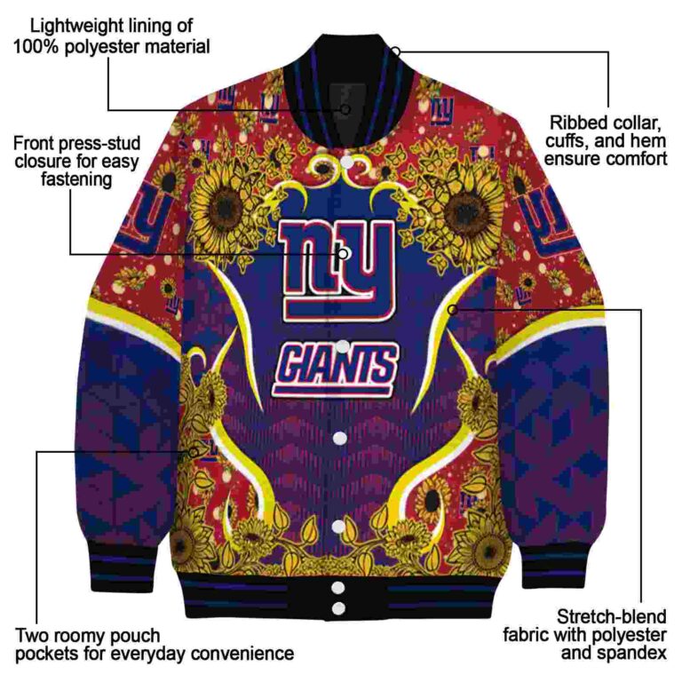 new york giants sunflower bloom blue yellow jacket new arrival