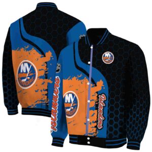new york islanders hexagonal pattern blue black jacket fashion forward