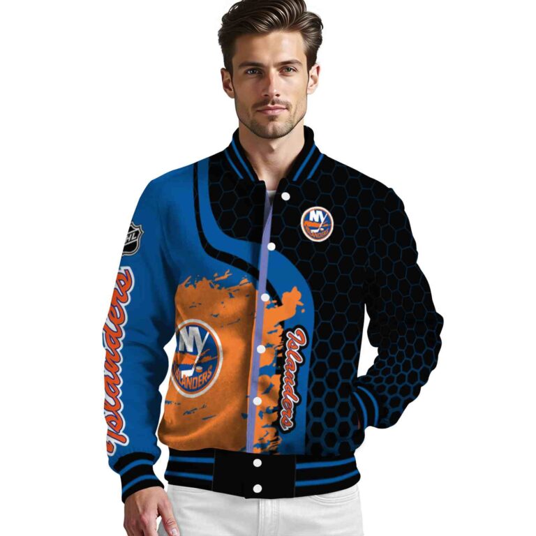 new york islanders hexagonal pattern blue black jacket high quality