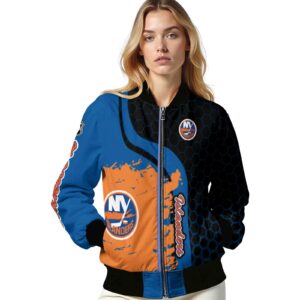 new york islanders hexagonal pattern blue black jacket latest model