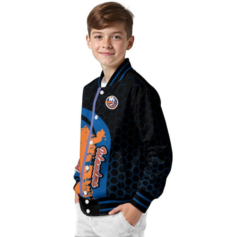 new york islanders hexagonal pattern blue black jacket trendy