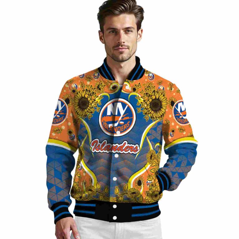 new york islanders sunflower bloom blue yellow jacket high quality