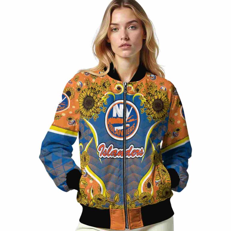 new york islanders sunflower bloom blue yellow jacket latest model