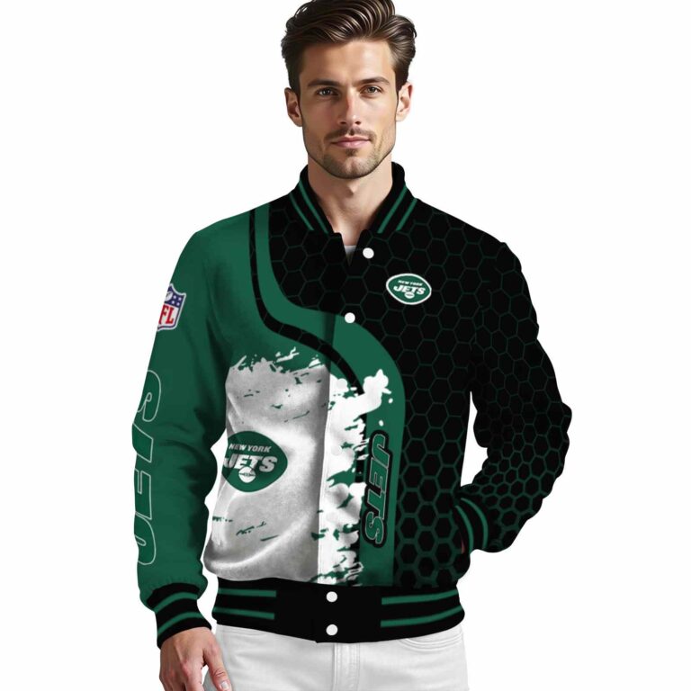 new york jets hexagonal pattern green black jacket high quality