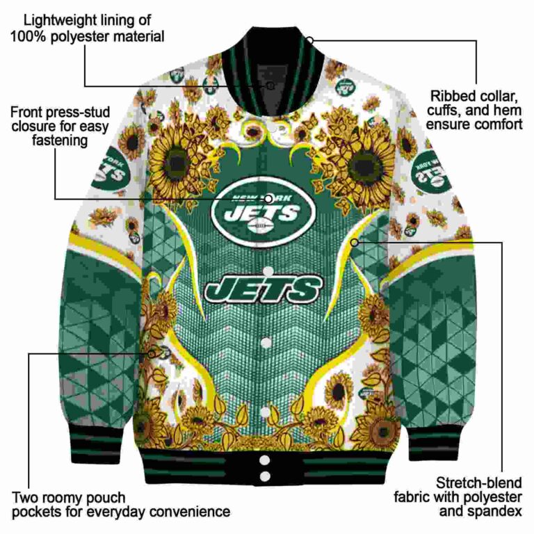 new york jets sunflower bloom green yellow jacket new arrival