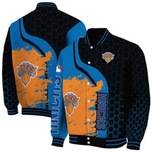 new york knicks hexagonal pattern blue black jacket fashion forward