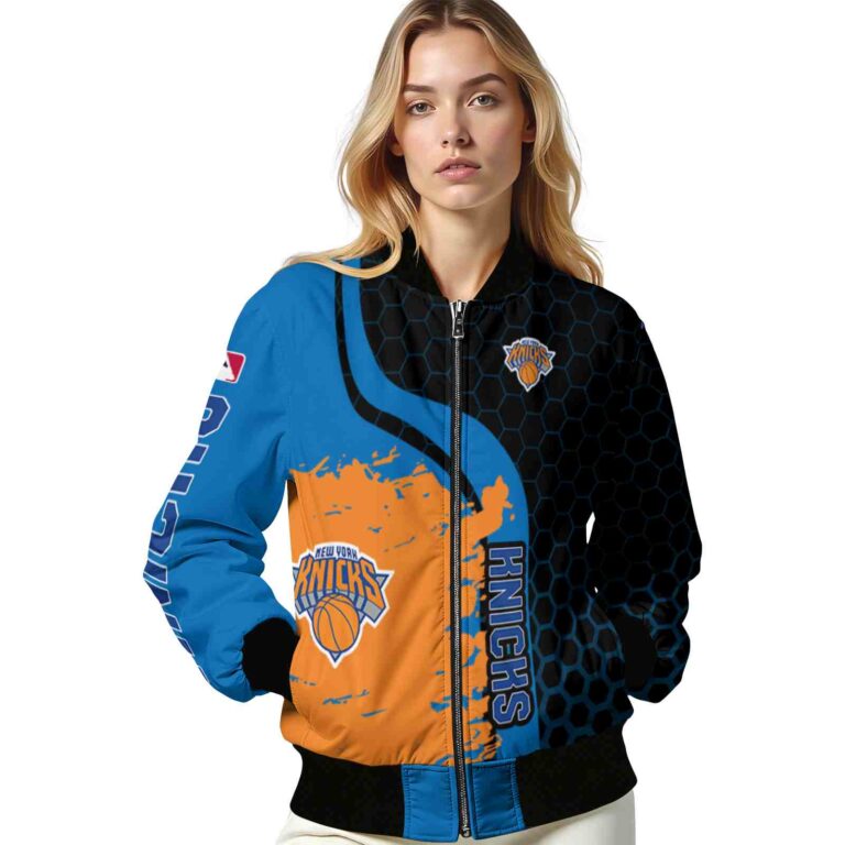 new york knicks hexagonal pattern blue black jacket latest model