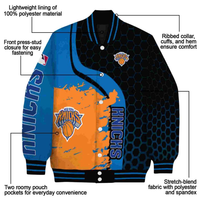 new york knicks hexagonal pattern blue black jacket new arrival