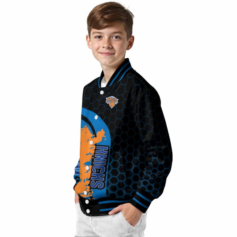 new york knicks hexagonal pattern blue black jacket trendy