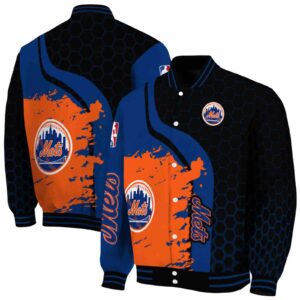 new york mets hexagonal pattern blue black jacket fashion forward