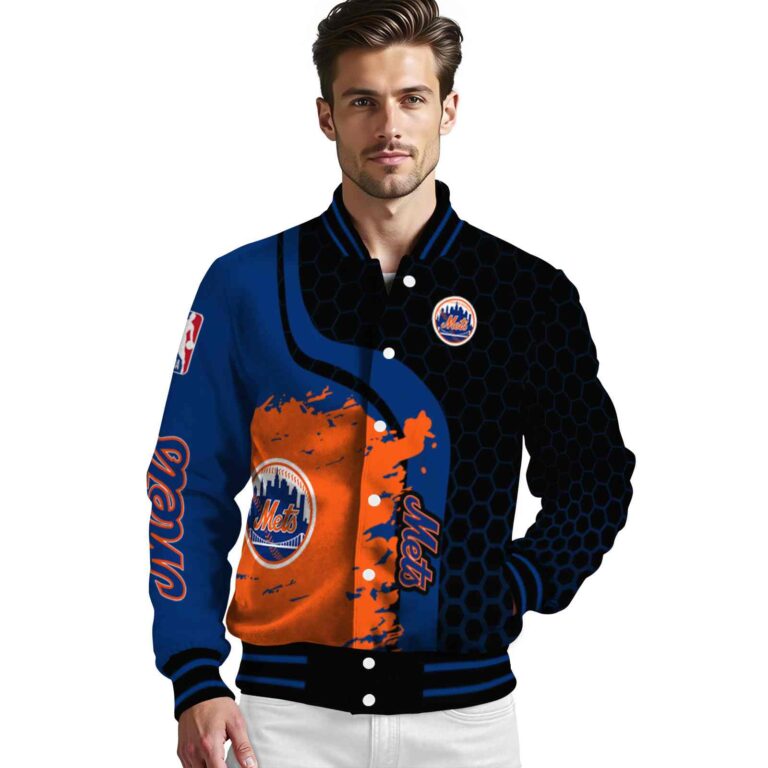 new york mets hexagonal pattern blue black jacket high quality