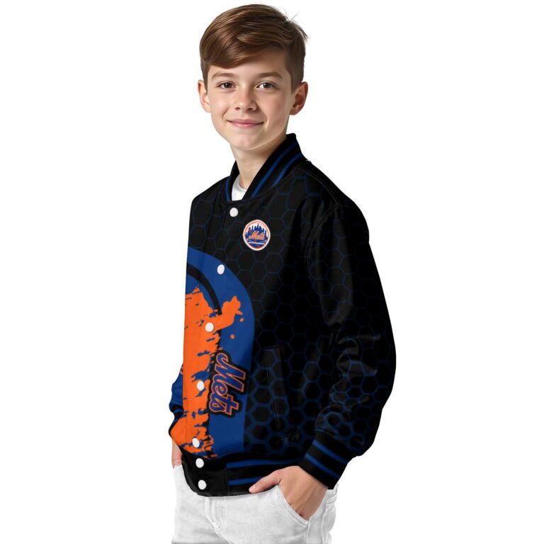 new york mets hexagonal pattern blue black jacket trendy
