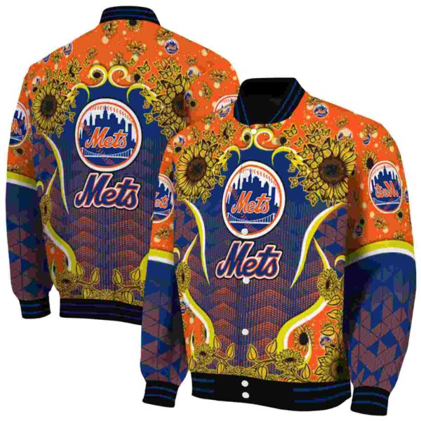 new york mets sunflower bloom blue yellow jacket fashion forward