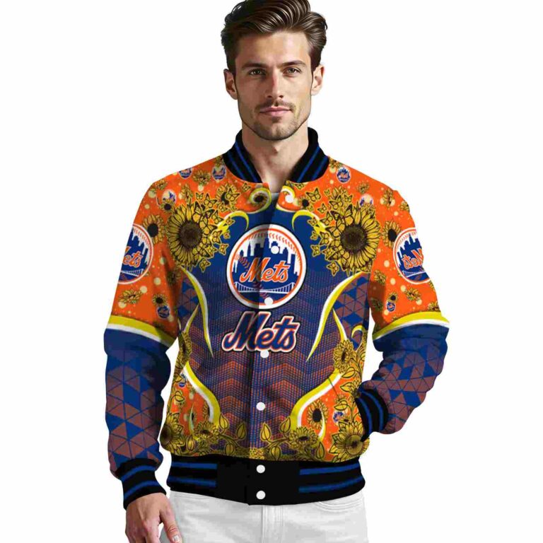 new york mets sunflower bloom blue yellow jacket high quality