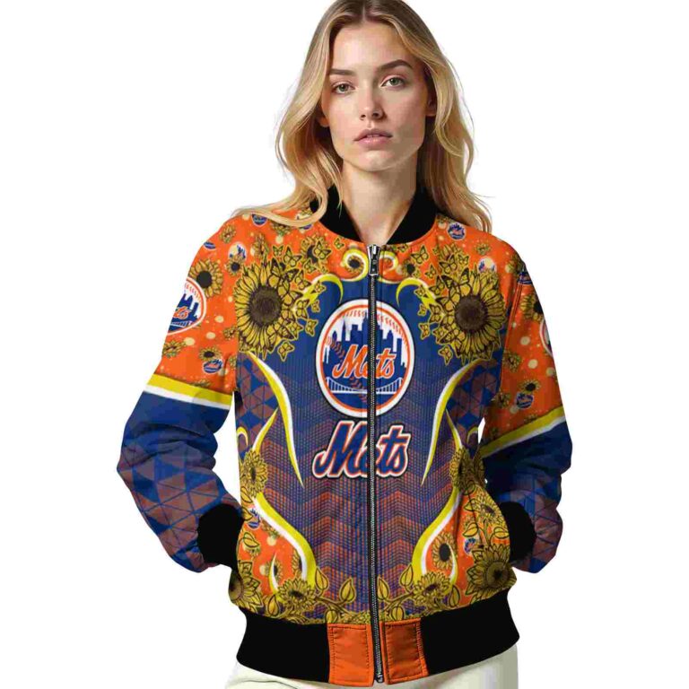 new york mets sunflower bloom blue yellow jacket latest model
