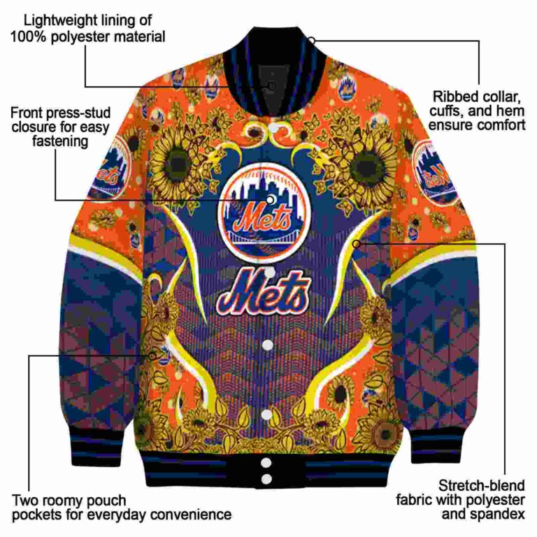 new york mets sunflower bloom blue yellow jacket new arrival