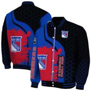 new york rangers hexagonal pattern blue black jacket fashion forward