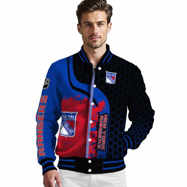 new york rangers hexagonal pattern blue black jacket high quality