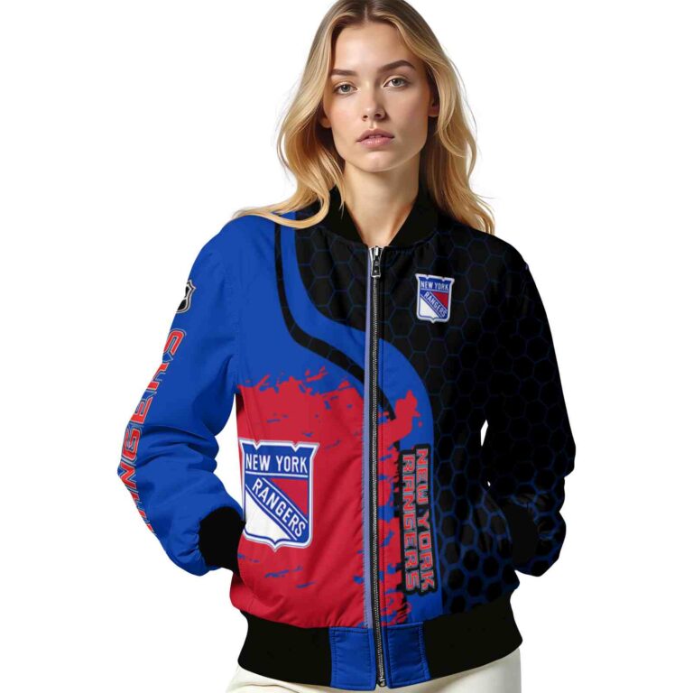 new york rangers hexagonal pattern blue black jacket latest model
