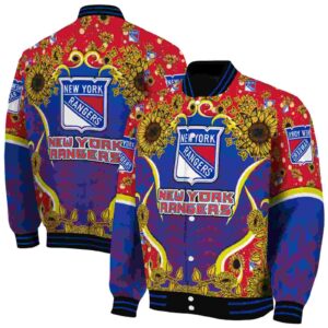 new york rangers sunflower bloom blue yellow jacket fashion forward