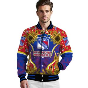 new york rangers sunflower bloom blue yellow jacket high quality