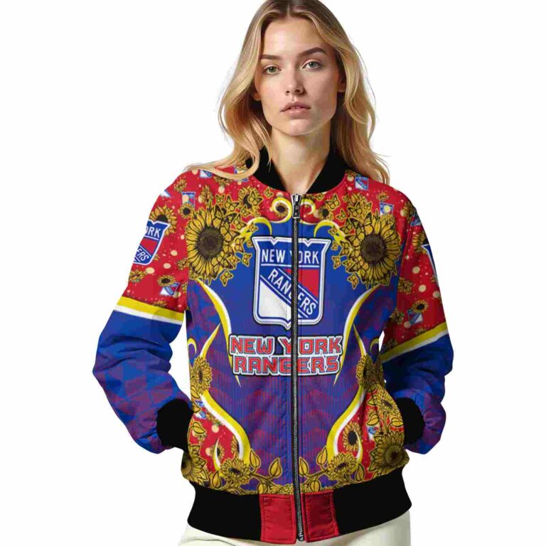 new york rangers sunflower bloom blue yellow jacket latest model