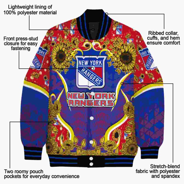 new york rangers sunflower bloom blue yellow jacket new arrival