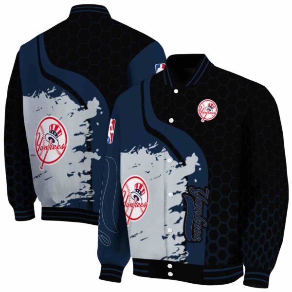 new york yankees hexagonal pattern navy black jacket fashion forward