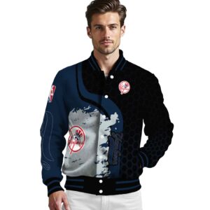 new york yankees hexagonal pattern navy black jacket high quality