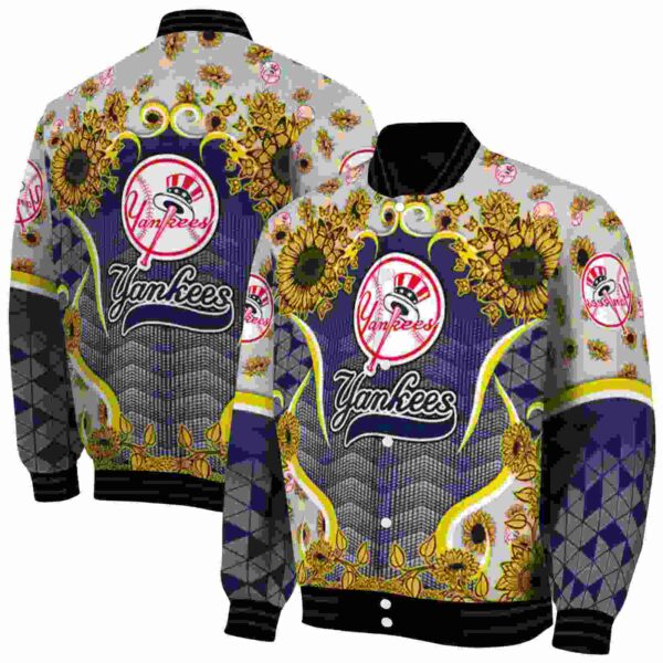 new york yankees sunflower bloom navy yellow jacket fashion forward
