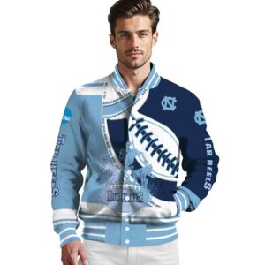 north carolina tar heels baseball stitching navy blue white jacket high quality