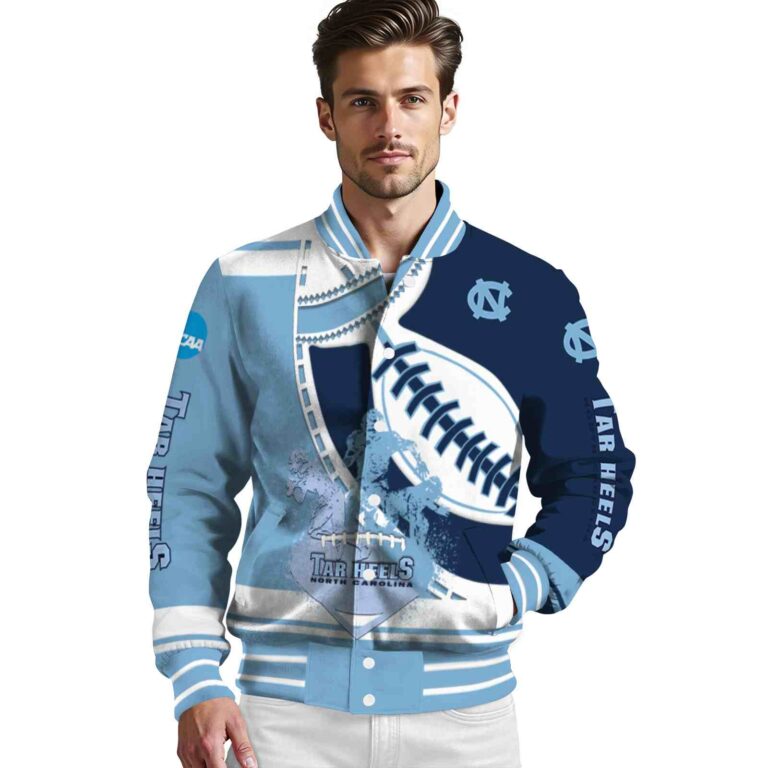 north carolina tar heels baseball stitching navy blue white jacket high quality