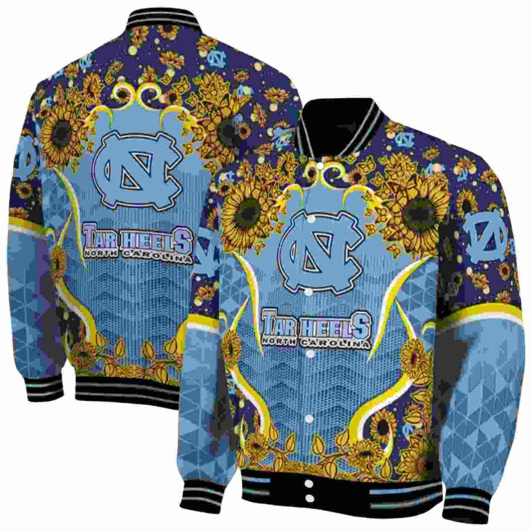 north carolina tar heels sunflower bloom light blue yellow jacket fashion forward
