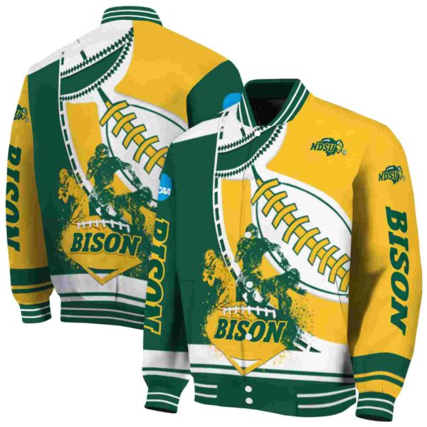 north dakota state bison baseball stitching yellow white jacket fashion forward