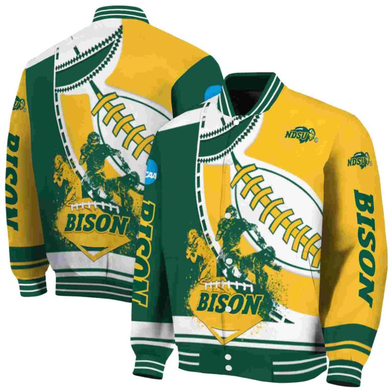 north dakota state bison baseball stitching yellow white jacket fashion forward