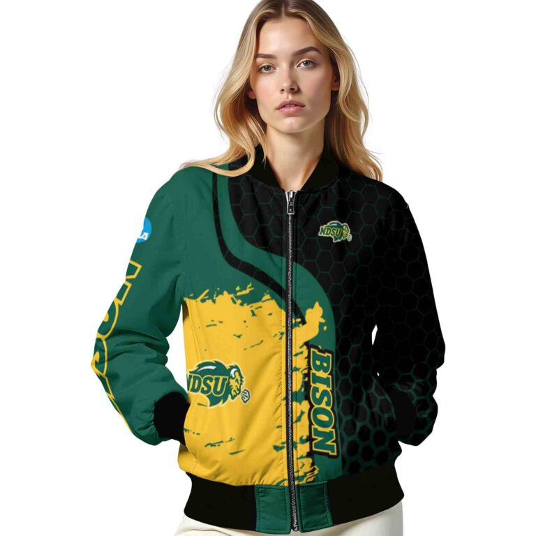 north dakota state bison hexagonal pattern green black jacket latest model